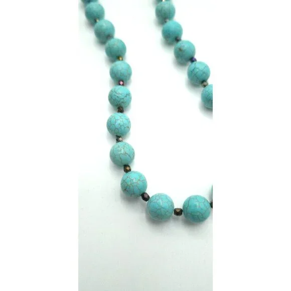 Turquoise Howlite Beaded Necklace With Silver Toggle Clasp Designer Gemstone - Picture 4 of 8
